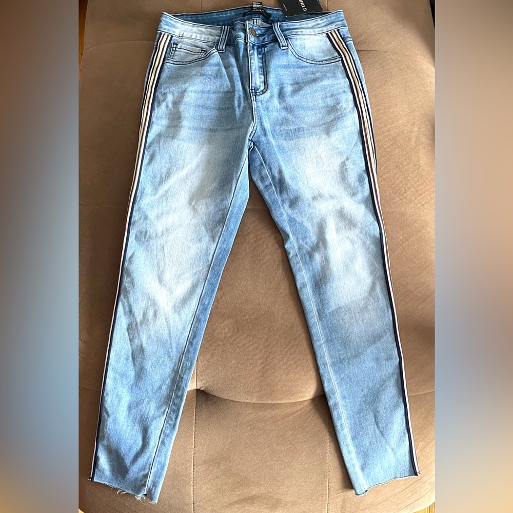 Womens ladies size 28 denim jeans stripe detail side sporty pants